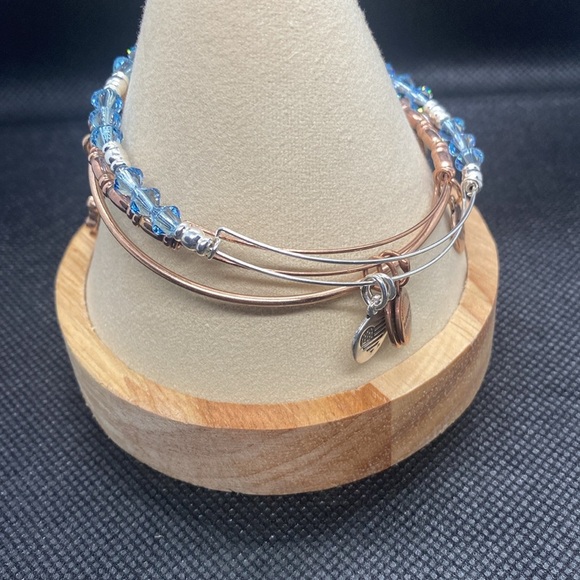 Alex and Ani Set of 3 Starfish Charm Bangle Bracelet/Crystal & RG Beaded/GC - Picture 5 of 6